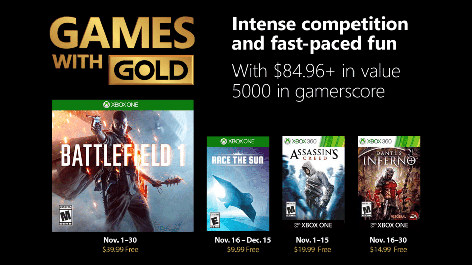 Check out the Games With Gold November 2018 List